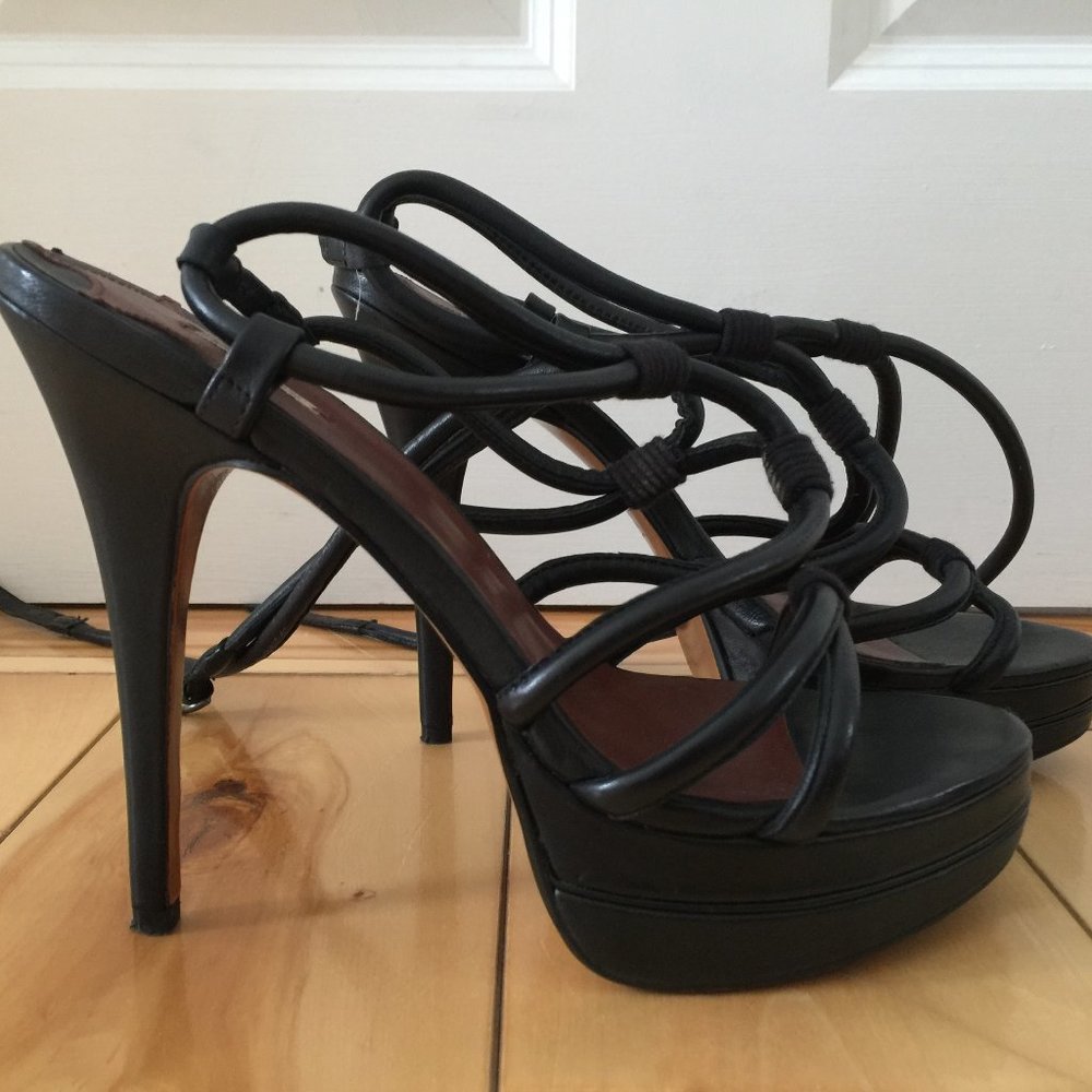 Leon Max Black Leather Platform Sandals 9